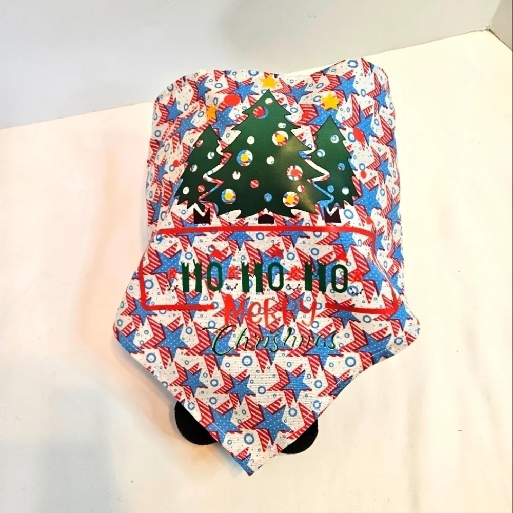 Upcycled Dog Bandana Christmas Trees heat transfer Ho Ho Ho Merry Christmas (M)